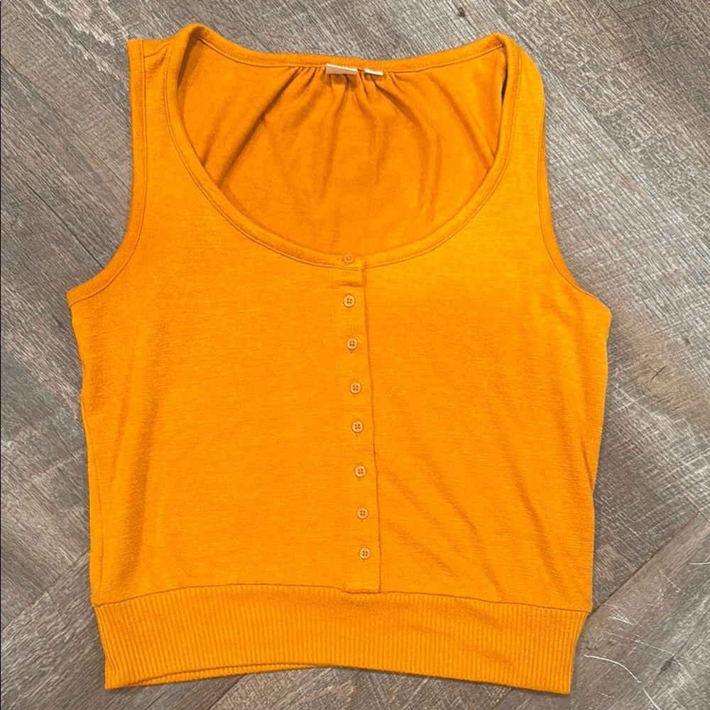 GAP Women's Mustard Button-Front Swearer Tank Top